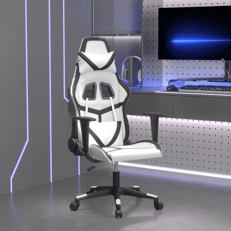 Comfortabele Gamingstoel met duurzaam kunstleer en vlekbestendige afwerking - Wit en zwart / 1 / Zonder voetensteun