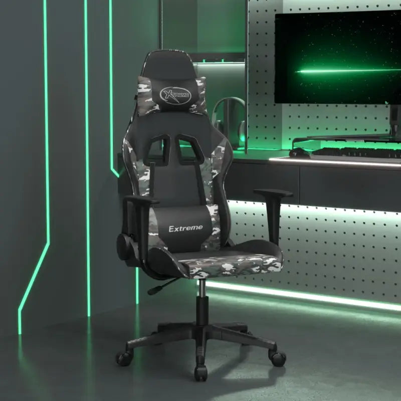 Comfortabele gamingstoel met duurzaam kunstleer en vlekbestendige afwerking - Zwart en camouflage / 1 / Zonder