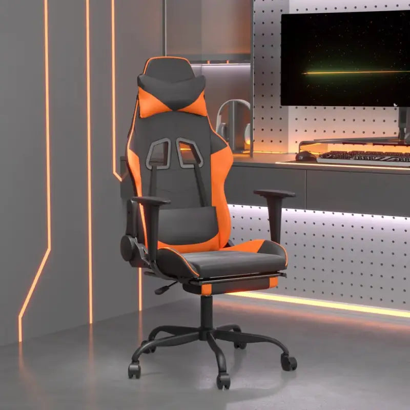Comfortabele gamingstoel met duurzaam kunstleer en vlekbestendige afwerking - Zwart en oranje / 1 / Met voetensteun