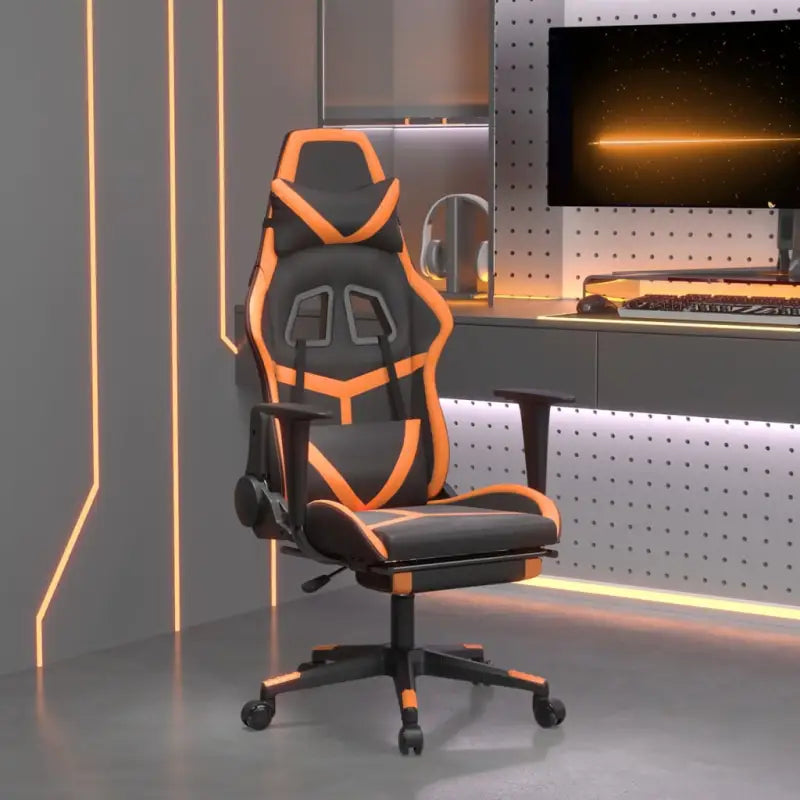 Comfortabele Gamingstoel met duurzaam kunstleer en vlekbestendige afwerking - Zwart en oranje / 1 / Met voetensteun