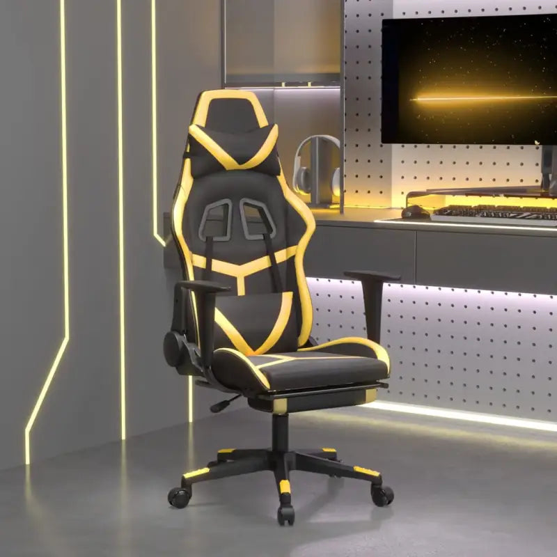 Comfortabele Gamingstoel met duurzaam kunstleer en vlekbestendige afwerking - Zwart en goud / 1 / Met voetensteun