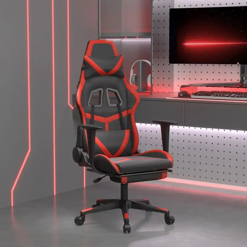 Comfortabele Gamingstoel met duurzaam kunstleer en vlekbestendige afwerking - Zwart en rood / 1 / Met voetensteun