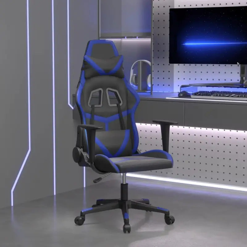 Comfortabele Gamingstoel met duurzaam kunstleer en vlekbestendige afwerking - Zwart en blauw / 1 / Zonder voetensteun