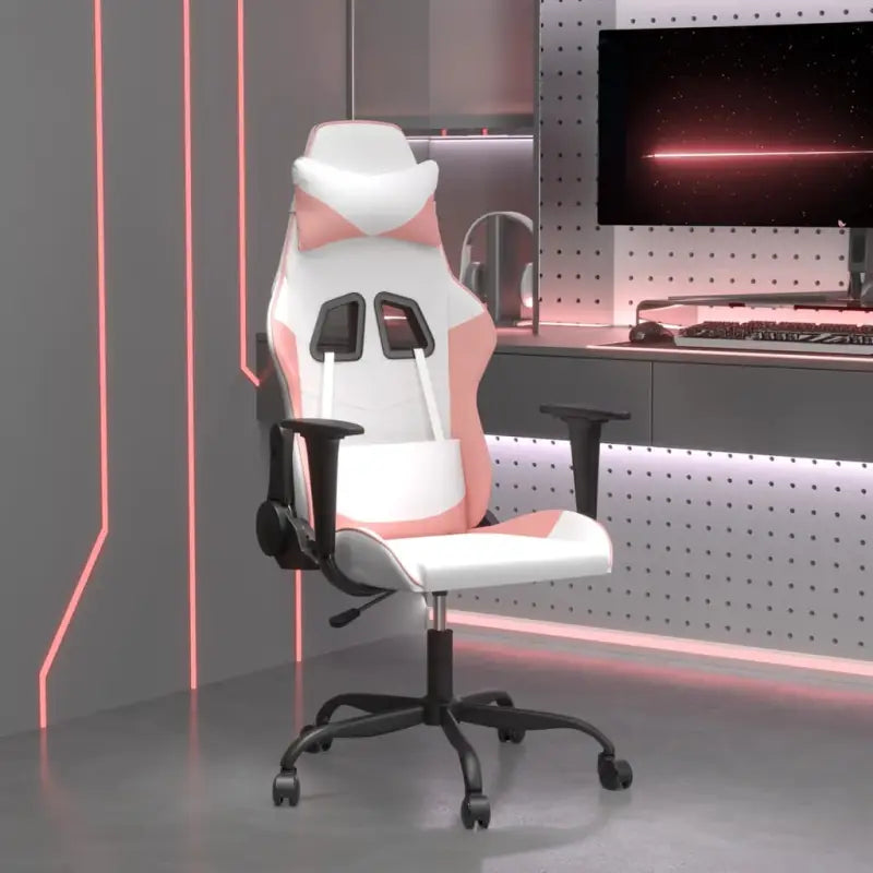 Comfortabele gamingstoel met duurzaam vlekbestendig kunstleer - Wit en roze / 1 / Zonder voetensteun - Gamingstoelen
