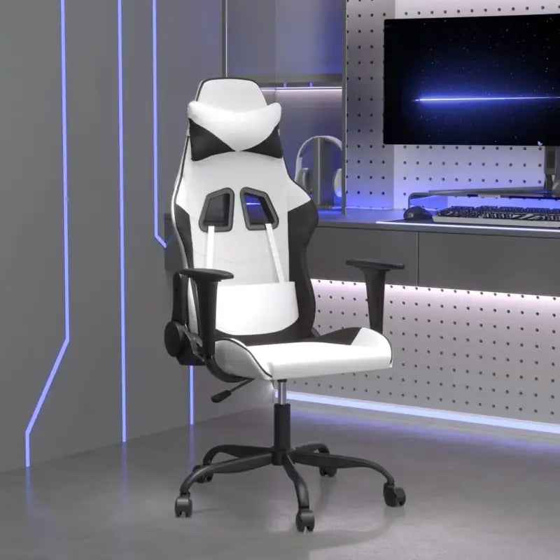 Comfortabele gamingstoel met duurzaam vlekbestendig kunstleer - Wit en zwart / 1 / Zonder voetensteun - Gamingstoelen