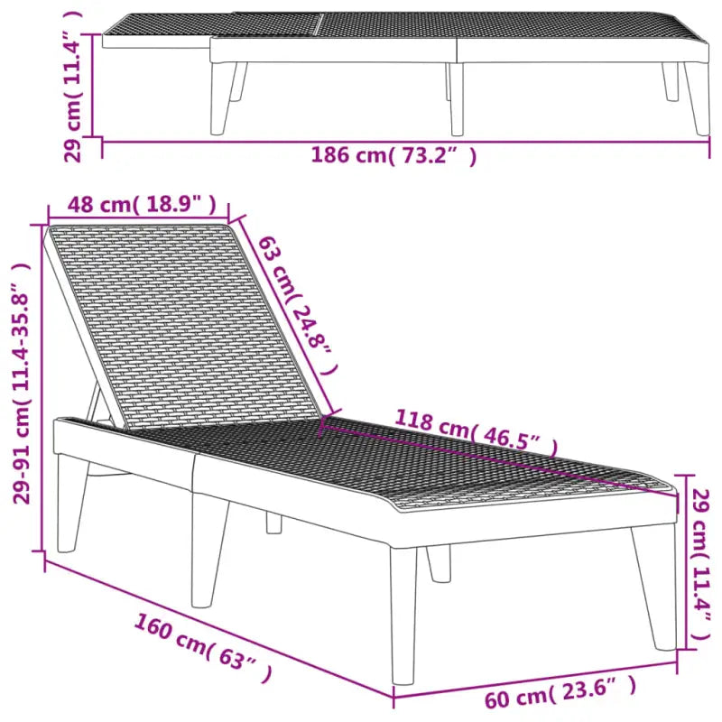 Comfortabele ligbed met verstelbare rugleuning en rattan uitstraling - Ligstoelen