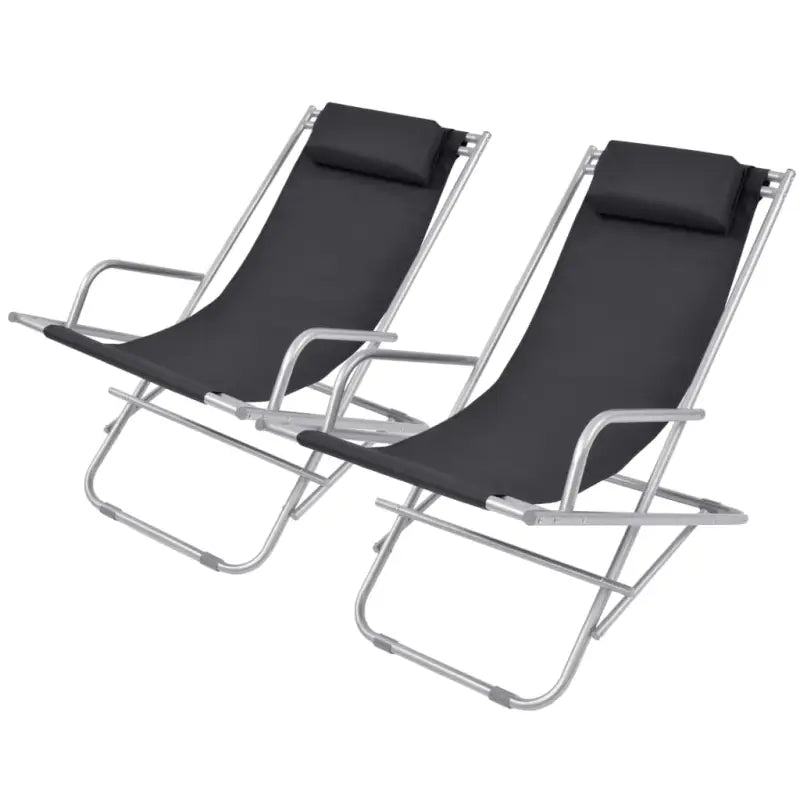 Comfortabele ligstoelen met gepoedercoat stalen frame voor de tuin - Zwart / 2 - Ligstoelen