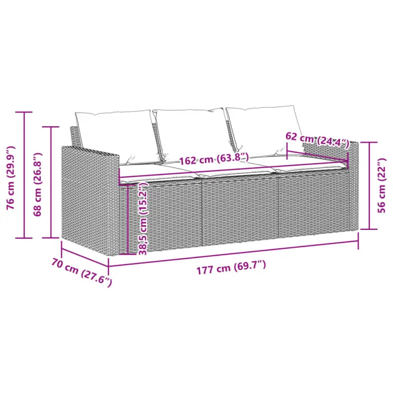 Comfortabele tuinbank van poly rattan met wasbare hoes - Loungebanken
