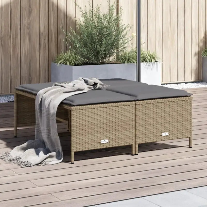 Comfortabele tuinpoefs met poly rattan en wasbare hoes - Beige / 1 - Tuinpoefs