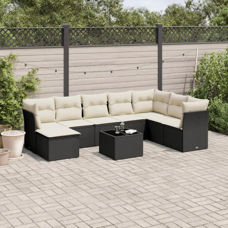 Comfortabele tuinset met beige materiaal en gepoedercoat staal afmetingen - Zwart en crème / Met tafel - Tuinsets