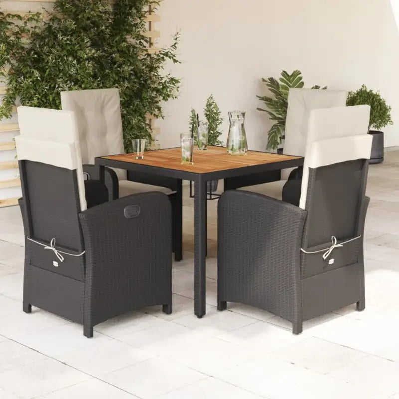 Comfortabele tuinset met poly rattan en gemakkelijk schoon te maken - Zwart en crème / 90 cm tafellengte / Zonder
