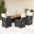 Comfortabele tuinset met poly rattan en gemakkelijk schoon te maken - Zwart en crème / 150 cm tafellengte