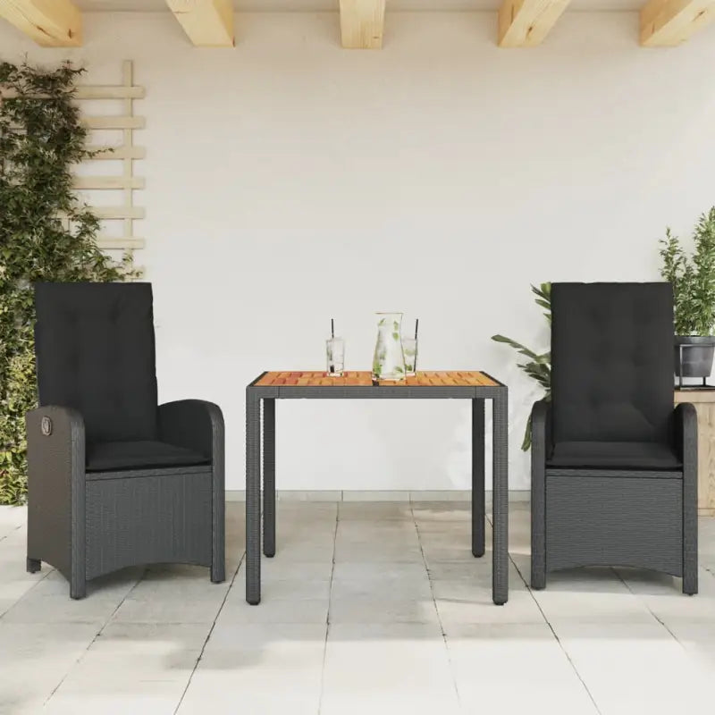 Comfortabele tuinset met poly rattan en gemakkelijk schoon te maken - Zwart / 90 cm tafellengte / Zonder voetensteun