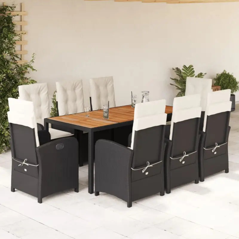Comfortabele tuinset met poly rattan en gemakkelijk schoon te maken - Zwart en crème / 190 cm tafellengte