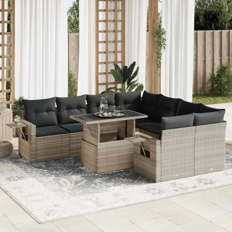 Comfortabele tuinset van beige materiaal en gepoedercoat staal - Lichtgrijs / met opbergruimte - Tuinsets