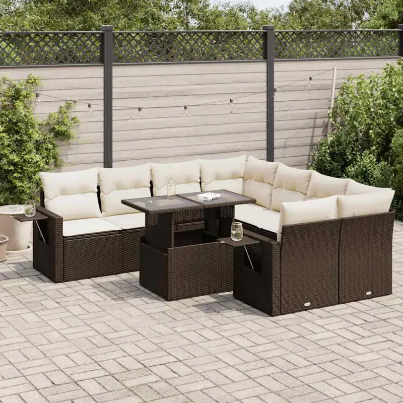 Comfortabele tuinset van beige materiaal en gepoedercoat staal - Bruin en crème / met opbergruimte - Tuinsets