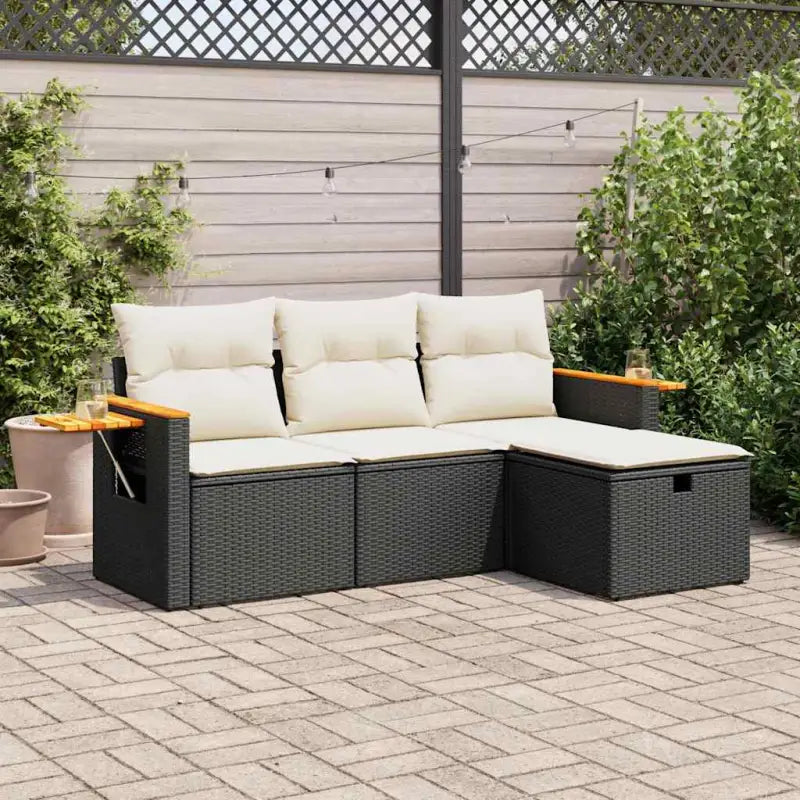 Comfortabele tuinset van gemengd beige materiaal met gepoedercoat staal - Zwart en crème / met opbergruimte - Tuinsets
