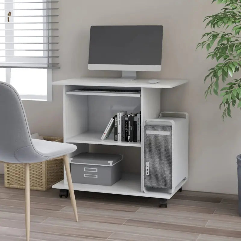 Compact bewerkt hout bureau voor laptops en desktops met moderne uitstraling - Wit - Bureaus