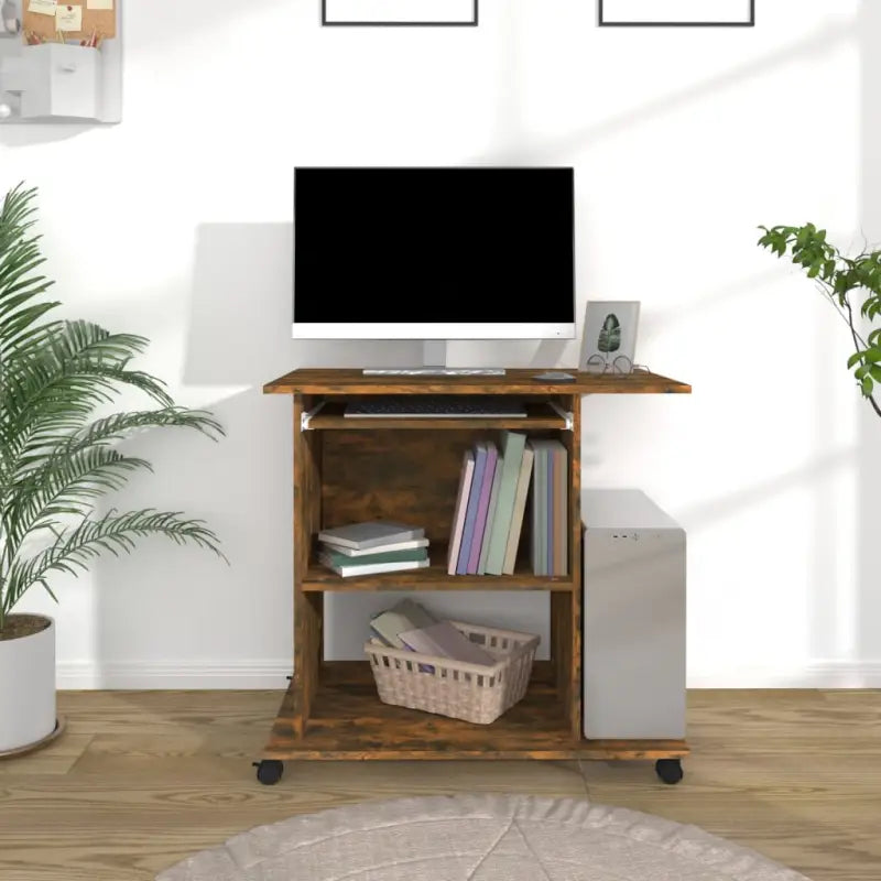 Compact bewerkt hout bureau voor laptops en desktops met moderne uitstraling - Gerookt eiken - Bureaus