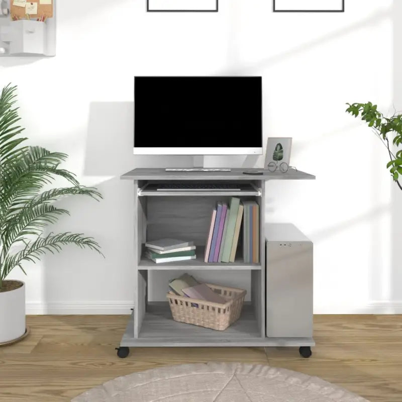 Compact bewerkt hout bureau voor laptops en desktops met moderne uitstraling - Grijs sonoma - Bureaus
