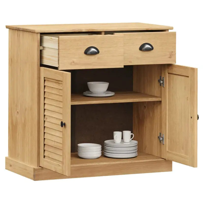 Compact dressoir met massief grenenhout en metalen handgrepen - Dressoirs & buffetkasten