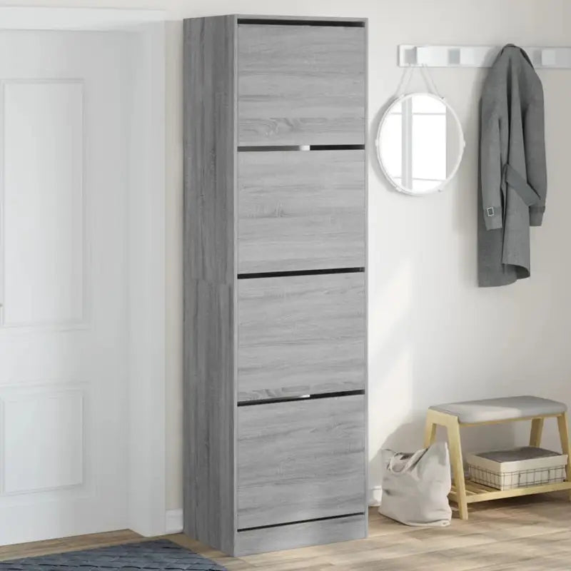 Schoenenkast 80X34X96,5 Cm Bewerkt Hout Eikenkleur Grijs Sonoma