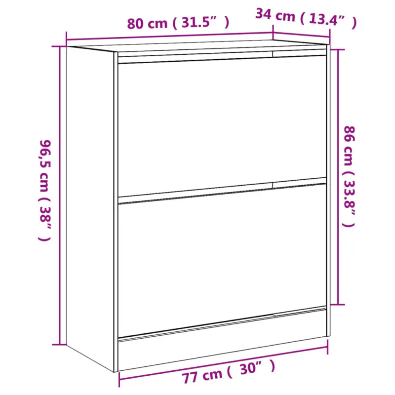 Schoenenkast 80X34X96,5 Cm Bewerkt Hout Eikenkleur Grijs Sonoma
