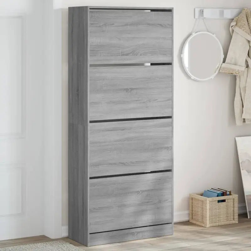 Schoenenkast 80X34X96,5 Cm Bewerkt Hout Eikenkleur Grijs Sonoma