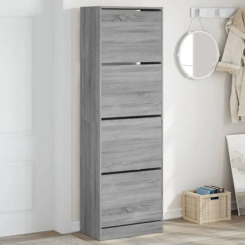 Schoenenkast 80X34X96,5 Cm Bewerkt Hout Eikenkleur Grijs Sonoma