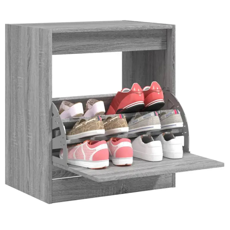 Schoenenkast 80X34X96,5 Cm Bewerkt Hout Eikenkleur Grijs Sonoma