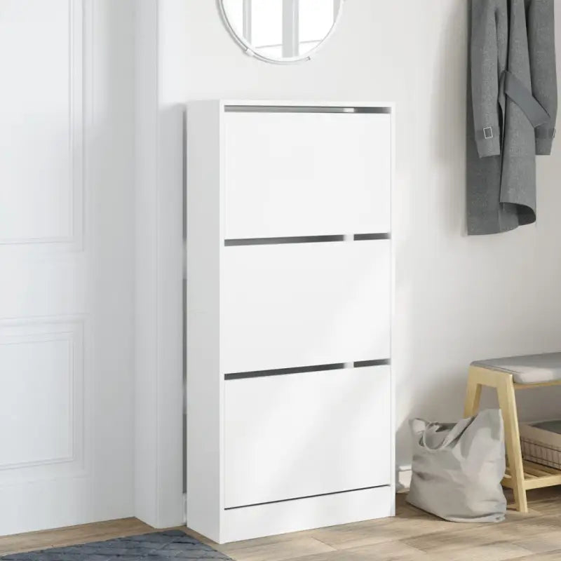 Schoenenkast 60X21X125,5 Cm Bewerkt Hout Wit