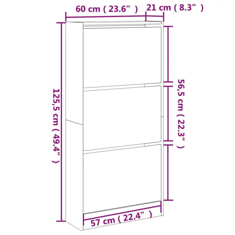 Schoenenkast 60X21X125,5 Cm Bewerkt Hout Wit