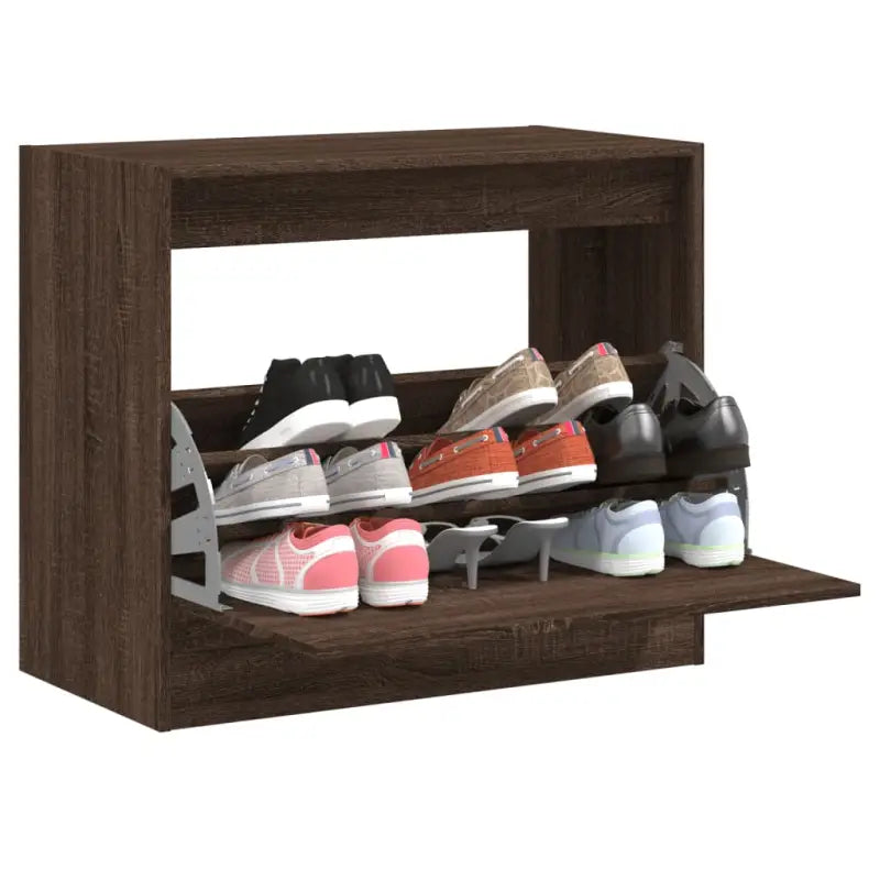 Compact schoenenkast van bewerkt hout voor smalle ruimtes - bruin eikenkleur / 80 x 42 x 69 cm / 1 - Schoenenrekken