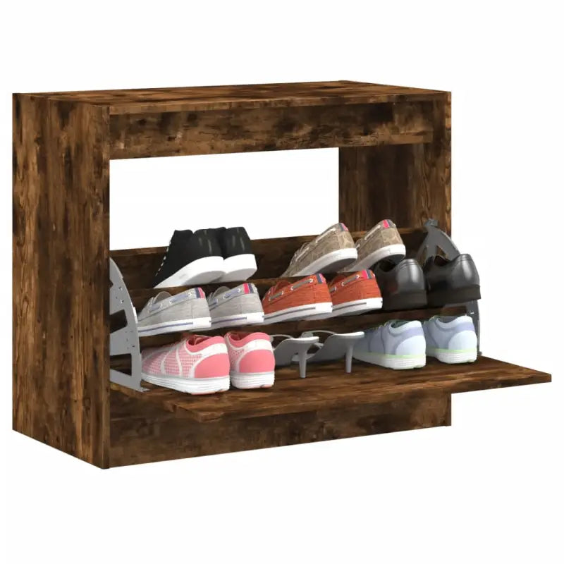 Compact schoenenkast van bewerkt hout voor smalle ruimtes - Gerookt eiken / 80 x 42 x 69 cm / 1 - Schoenenrekken