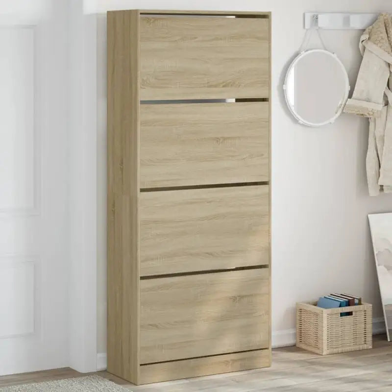 Schoenenkast 80X21X125,5 Cm Bewerkt Hout Kleurig Sonoma Eiken