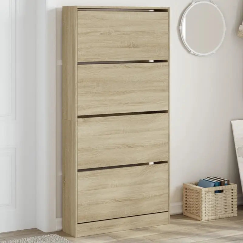 Schoenenkast 80X21X125,5 Cm Bewerkt Hout Kleurig Sonoma Eiken