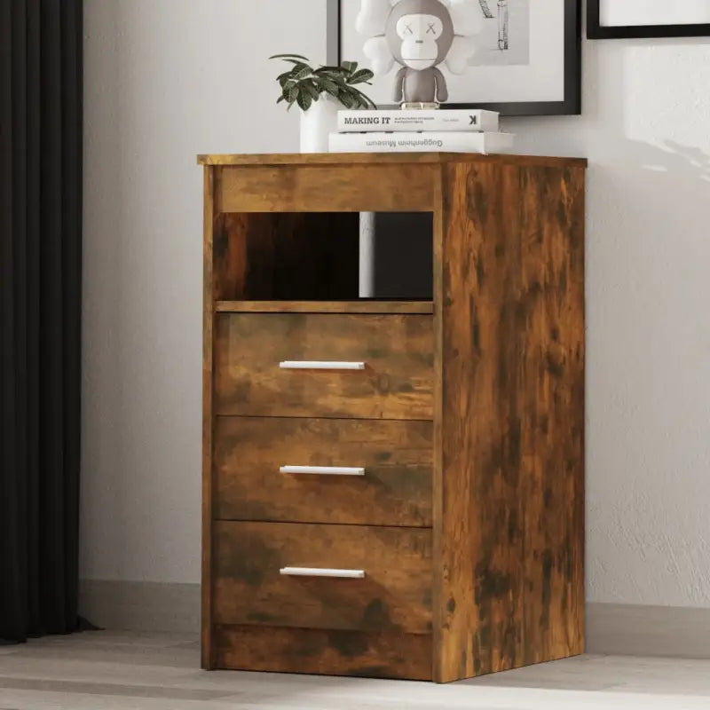 Compacte opbergkast van bewerkt hout voor kleine ruimtes - Gerookt eiken / 1 - Opbergkasten & lockerkasten