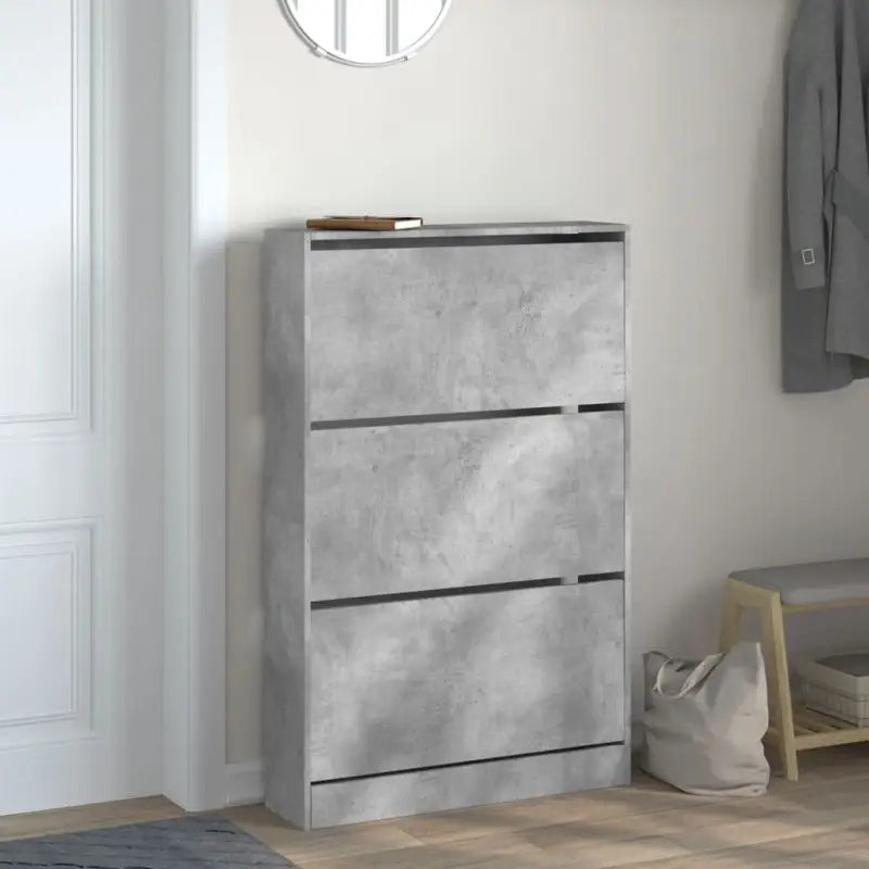 Schoenenkast 80X21X125,5 Cm Bewerkt Hout Betongrijs