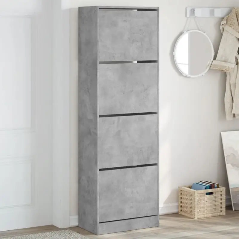 Schoenenkast 80X21X125,5 Cm Bewerkt Hout Betongrijs