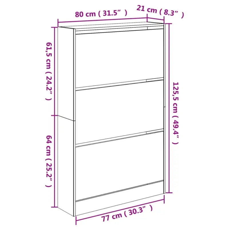 Schoenenkast 80X21X125,5 Cm Bewerkt Hout Betongrijs