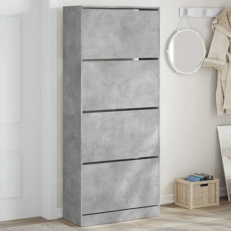 Schoenenkast 80X21X125,5 Cm Bewerkt Hout Betongrijs