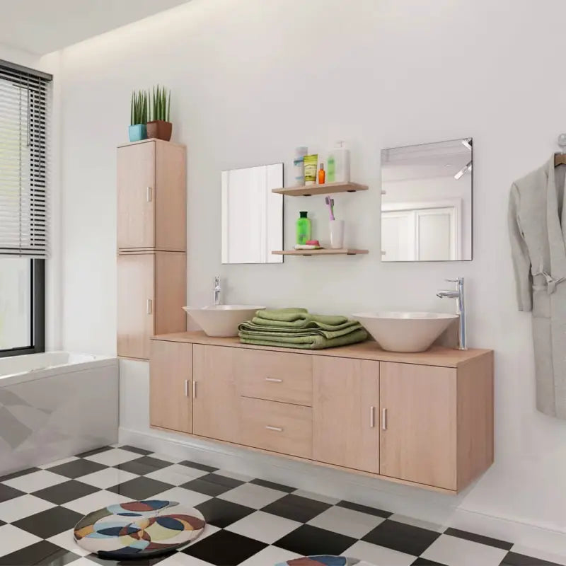 Compleet badkamermeubelset met zinken handvat for een stijlvolle uitstraling - Beige / Model 2 - Badkamermeubelsets