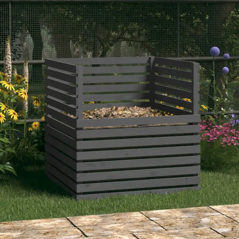 Compostbak met grote inhoud van massief grenenhout - Grijs / 100 x 100 x 102 cm / 1 - Compostbakken