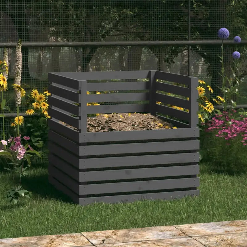 Compostbak met grote inhoud van massief grenenhout - Grijs / 80 x 80 x 78 cm / 1 - Compostbakken