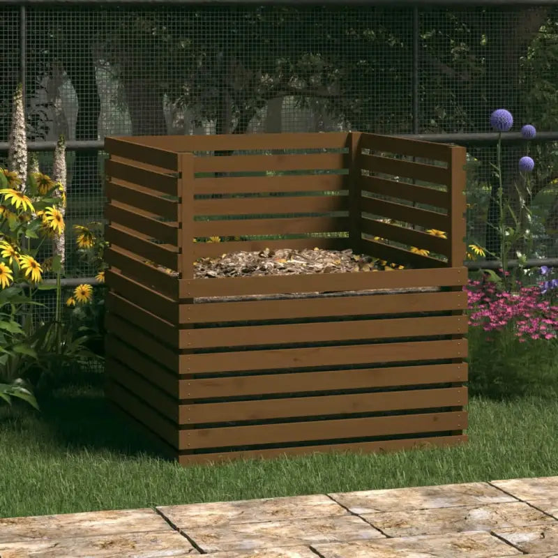 Compostbak met grote inhoud van massief grenenhout - Honingbruin / 100 x 100 x 102 cm / 1 - Compostbakken