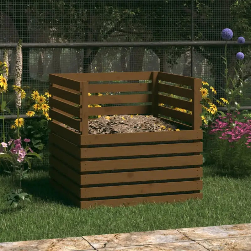 Compostbak met grote inhoud van massief grenenhout - Honingbruin / 80 x 80 x 78 cm / 1 - Compostbakken
