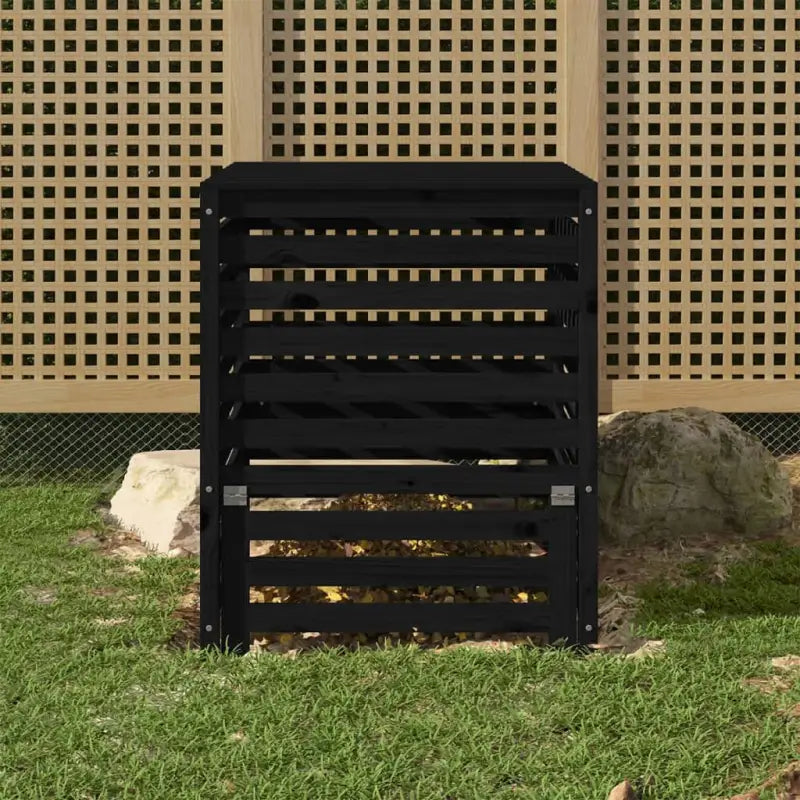 Compostbak met grote inhoud van massief grenenhout voor tuinafval - Zwart grenenhout / 82.5 x 82.5 x 99.5 cm / 1