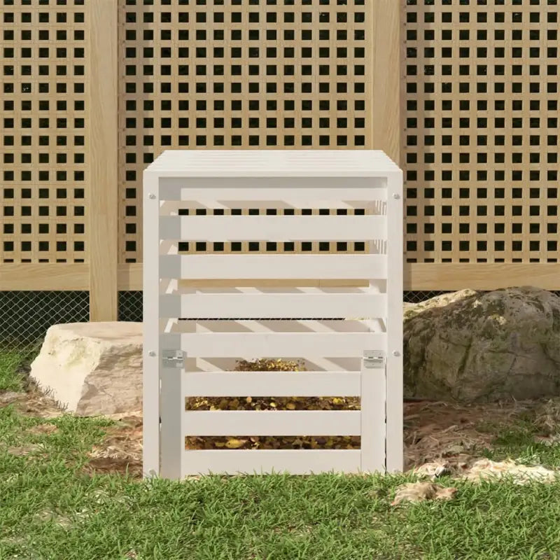 Compostbak met grote inhoud van massief grenenhout voor tuinafval - Wit grenenhout / 63.5 x 63.5 x 77.5 cm / 1