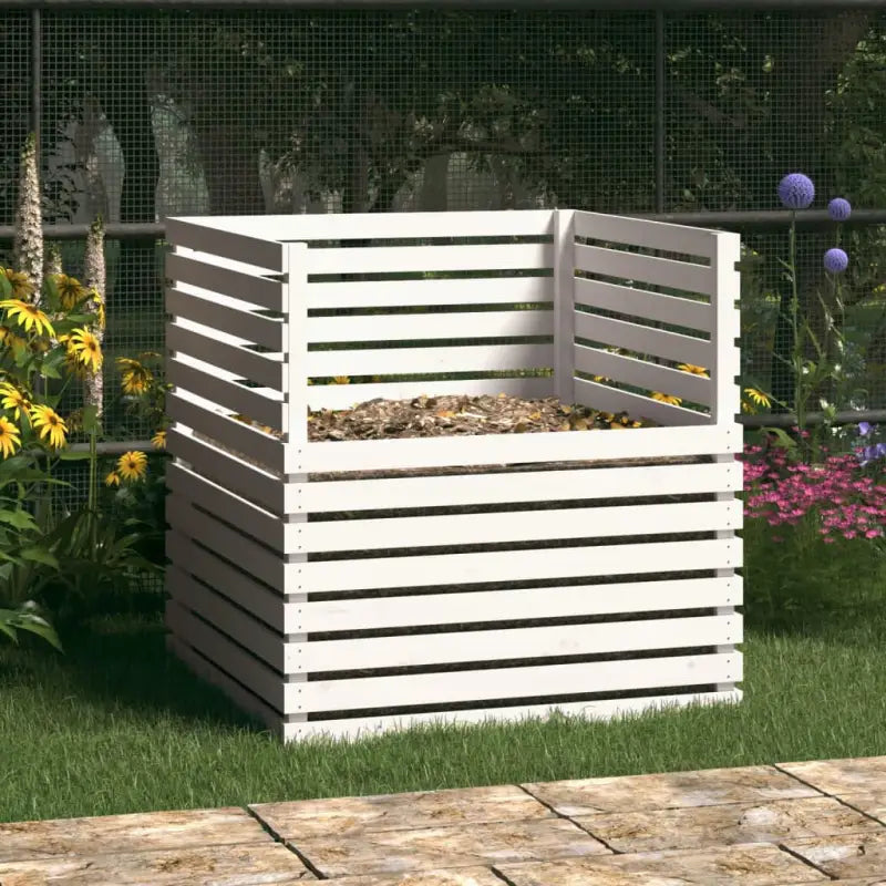 Compostbak met grote inhoud van massief grenenhout - Wit / 100 x 100 x 102 cm / 1 - Compostbakken