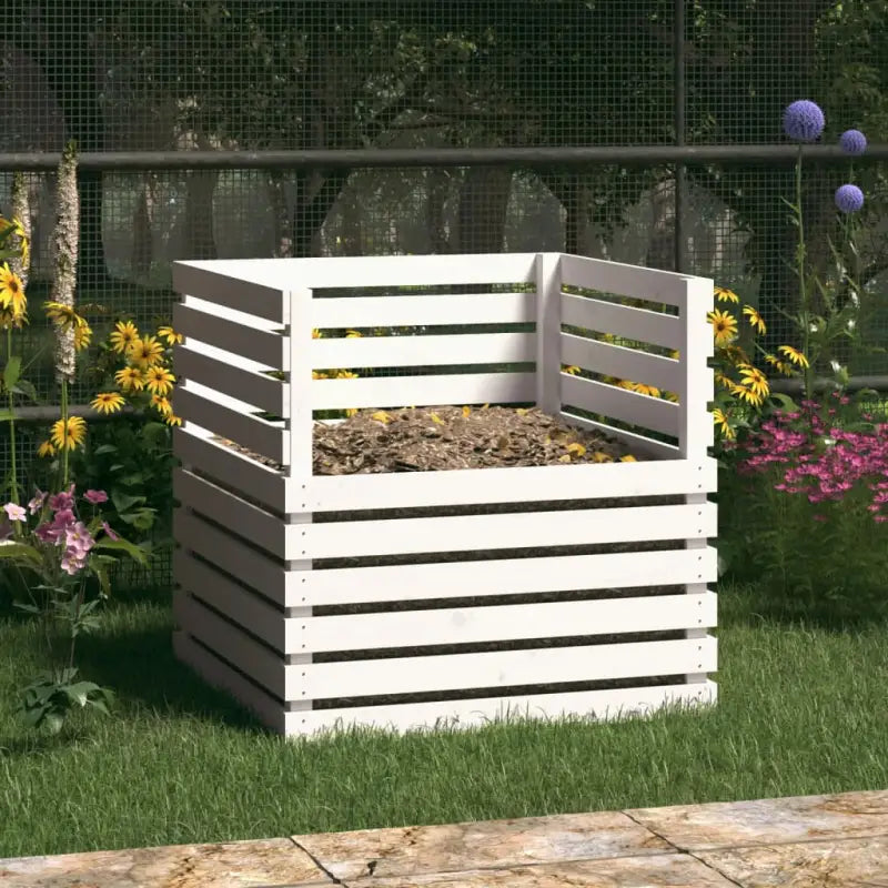 Compostbak met grote inhoud van massief grenenhout - Wit / 80 x 80 x 78 cm / 1 - Compostbakken